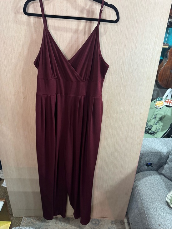 Cider Pants - Cider Wine Ribbed V-Neck Sleeveless Spaghetti Strap Jumpsuit Size 1X